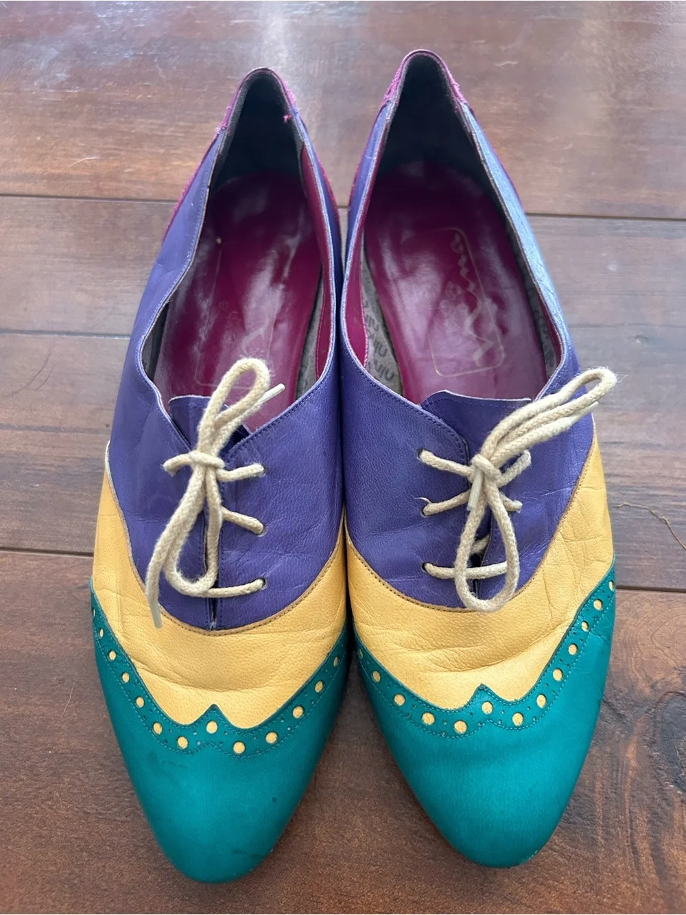 Vintage 80.s leather colorblock wingtip oxfords 7.5 - Picture 1 of 8